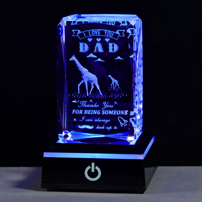 Father Day Gifts for Dad from Daughter Son, 3D Crystal Laser Engraved Giraffe Statue Birthday Gifts for Dad Who Wants Nothing, Personalized Best Dad Ever Gifts Funny New Bonus Dad Gifts DAD GIFTS Giraffe with LED Base
