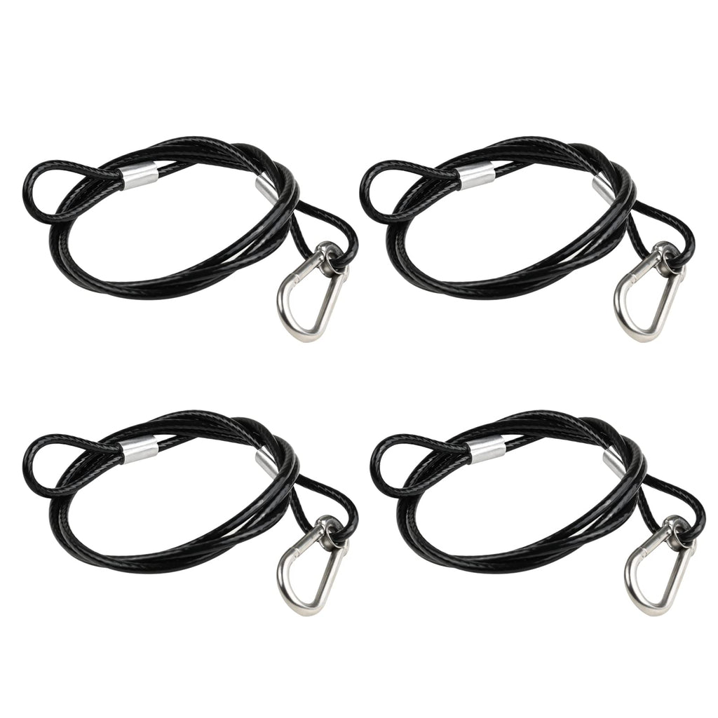 39.4" Safety Cable Black Coated Stainless Steel Security Cable with Carabiner Lock, 110lb Safety Rope for DJ Stage Light LED Par Light Moving Head Light Bicycle Luggage(4 PCS)