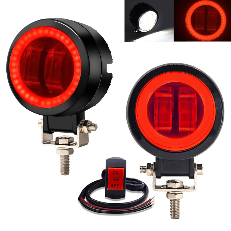 [AUSTRALIA] - LED Motorcycle Driving Lights, 20W Round LED Daytime Running Light 3-Inch Motorcycle Additional Lights 12V/24V Fog Lamps for 4x4 ATV Tractor Offroad Motorbike, Red (Include Switch) 