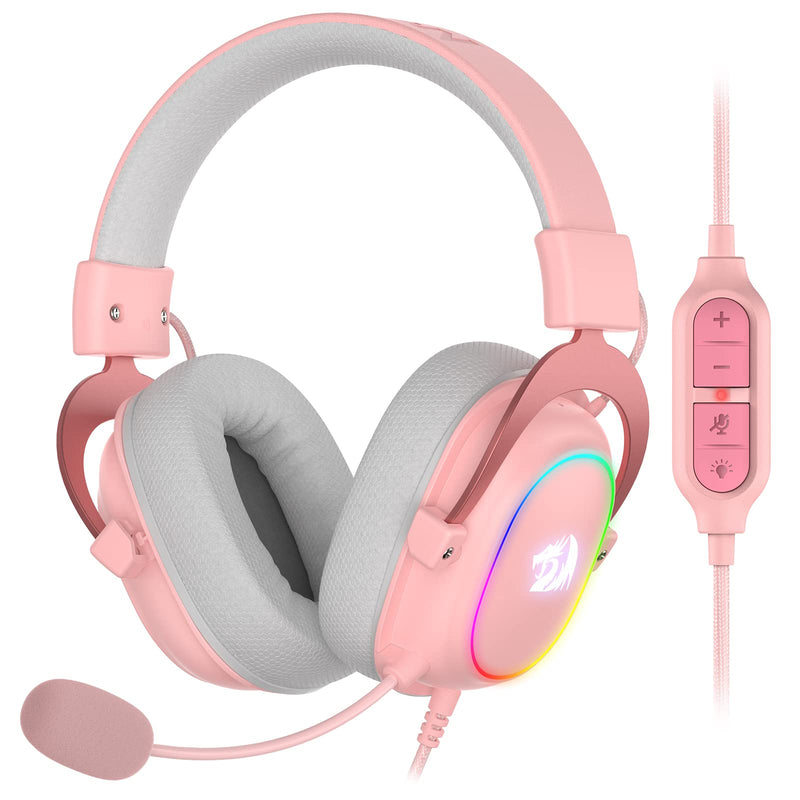 Redragon H510 Zeus-X RGB Pink Wired Gaming Headset - 7.1 Surround Sound - 53MM Audio Drivers in Memory Foam Ear Pads w/Durable Fabric Cover- Multi Platforms Headphone - USB Powered for PC/PS4/NS Pink-RGB