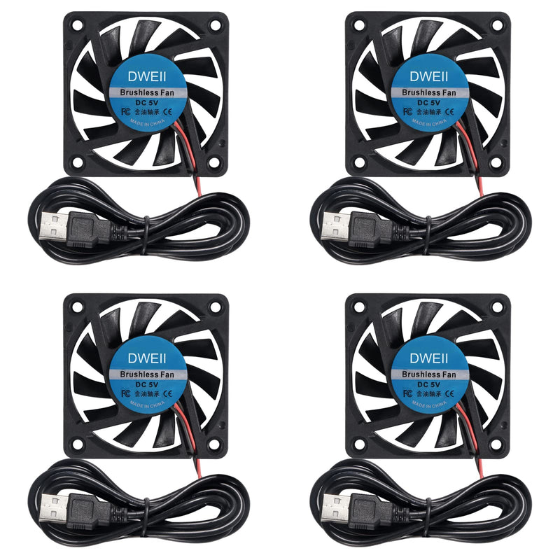 DWEII 4-Pack USB Brushless Cooling Fan 60mm x 10mm USB Fan 5V DC Brushless Cooling Fan 6010 for Brushless DC Computer CPU Heat Sink Cooling Cooler Fan