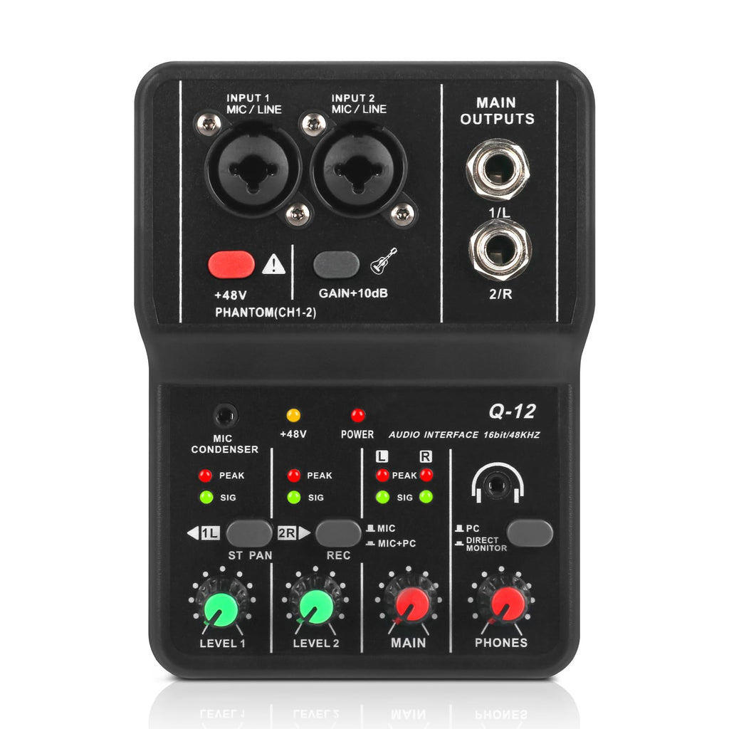 XTUGA USB Audio Interface for PC,Interface for Recording Music Computer Recording Audio Interface XLR with 3.55m Microphone Jack, USB Sound Card for Recording Studio, Ultra-low Latency Plug&Play, Q-12