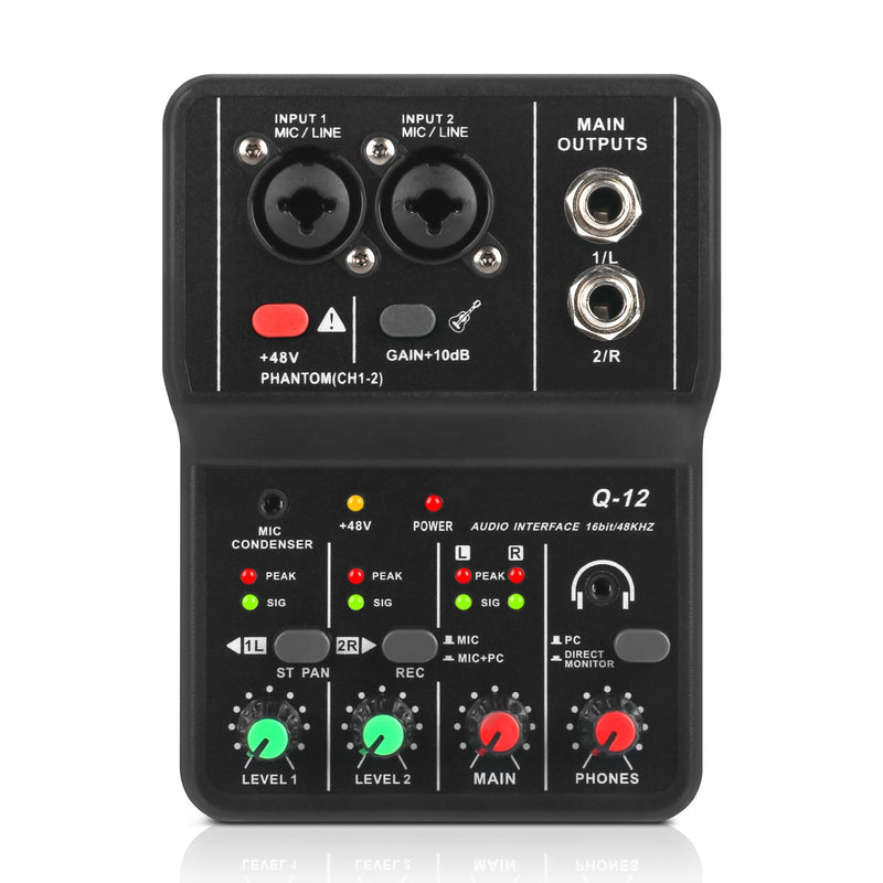 XTUGA USB Audio Interface for PC,Interface for Recording Music Computer Recording Audio Interface XLR with 3.55m Microphone Jack, USB Sound Card for Recording Studio, Ultra-low Latency Plug&Play, Q-12