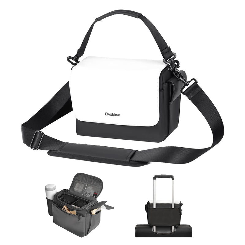 Cwatcun Camera Shoulder Bag, Waterproof Crossbody Case, Compact Photography Backpack, Compatible with Canon/Nikon/Sony/Fuji DSLR/SLR/Mirrorless Camera, Lens and Accessories, White Small