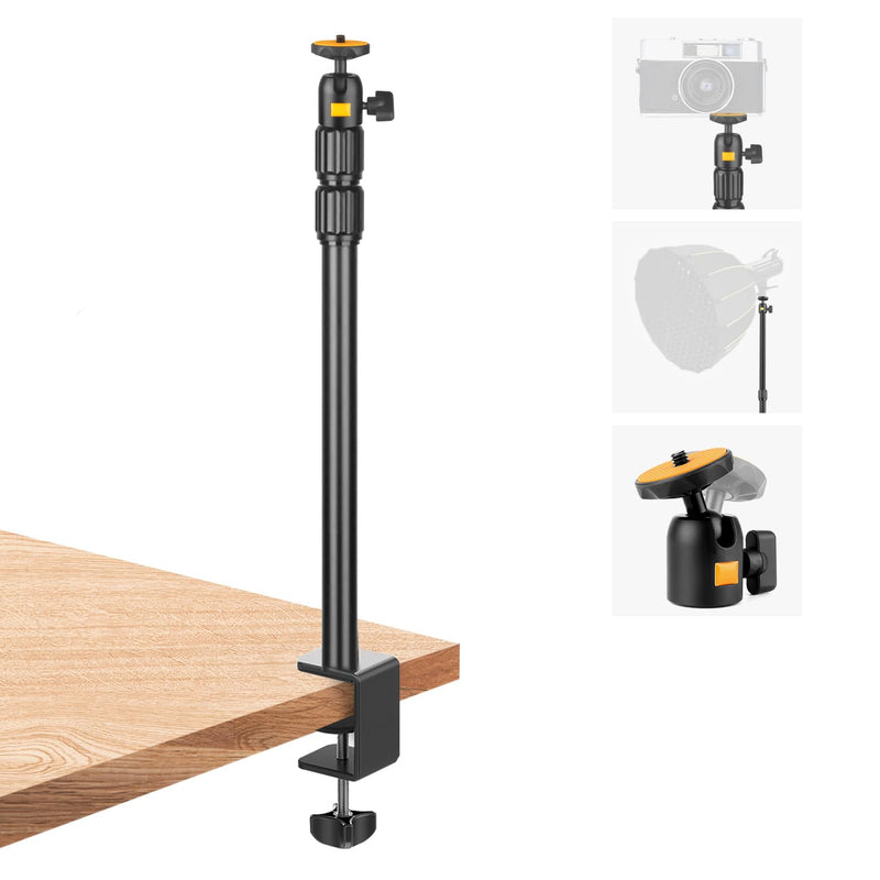 Camera Desk Mount Webcam Stand with 360° Ball Head, Adjustable Table Light Stand 14"-33", Tabletop C Clamp for DSLR Camera, Ring Light, Live Streaming, Photo Video Studios