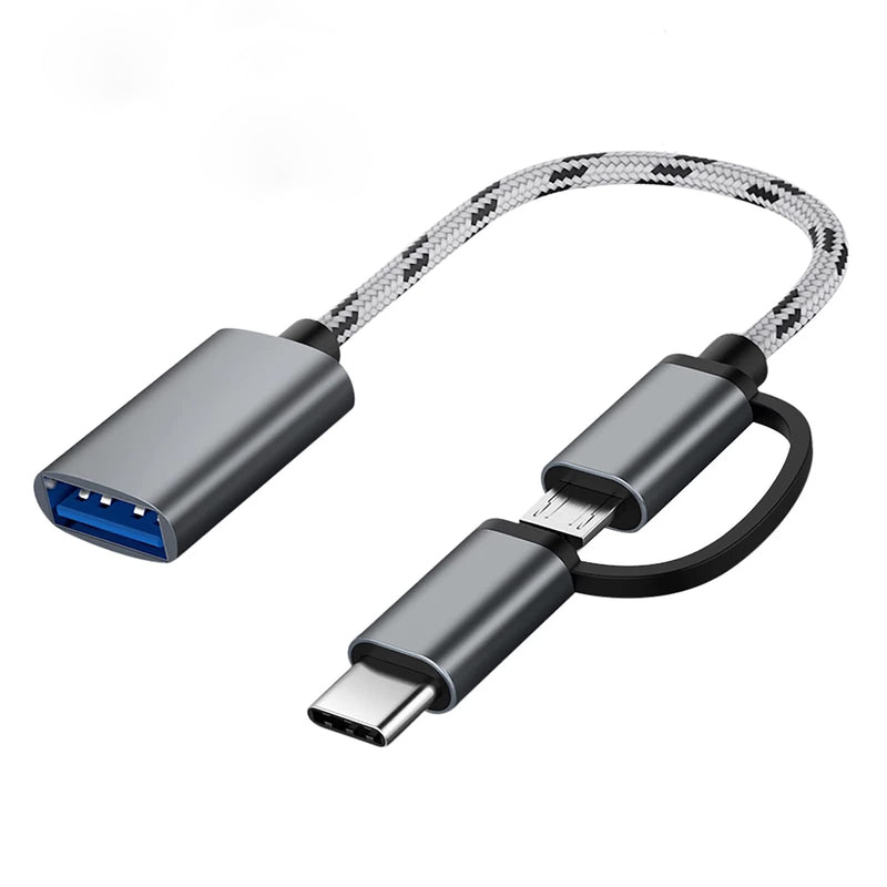 OTG Adapter Cable,2 in 1 USB to Type-C,USB to Micro USB Nylon USB 3.0 Interface Fast Transfer Connector Converter for Cellphone Charging Line (Grey) Grey