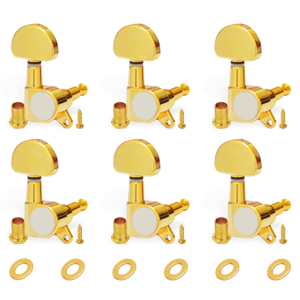 SAPHUE 6 Pieces 6R Guitar tuner pegs,Guitar Sealed Fan-shaped Tuning Pegs Tuner Machine Heads for Acoustic Electric Guitar Guitar Parts. (Gold) Gold