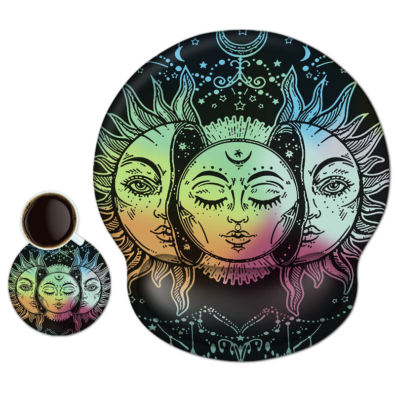 ArtSo Ergonomic Mouse Pad with Wrist Rest Support, Memory Form Non-Slip Rubber Base Mousepad for Home, Office, Easy Typing & Pain Relief, Mandala Sun Face