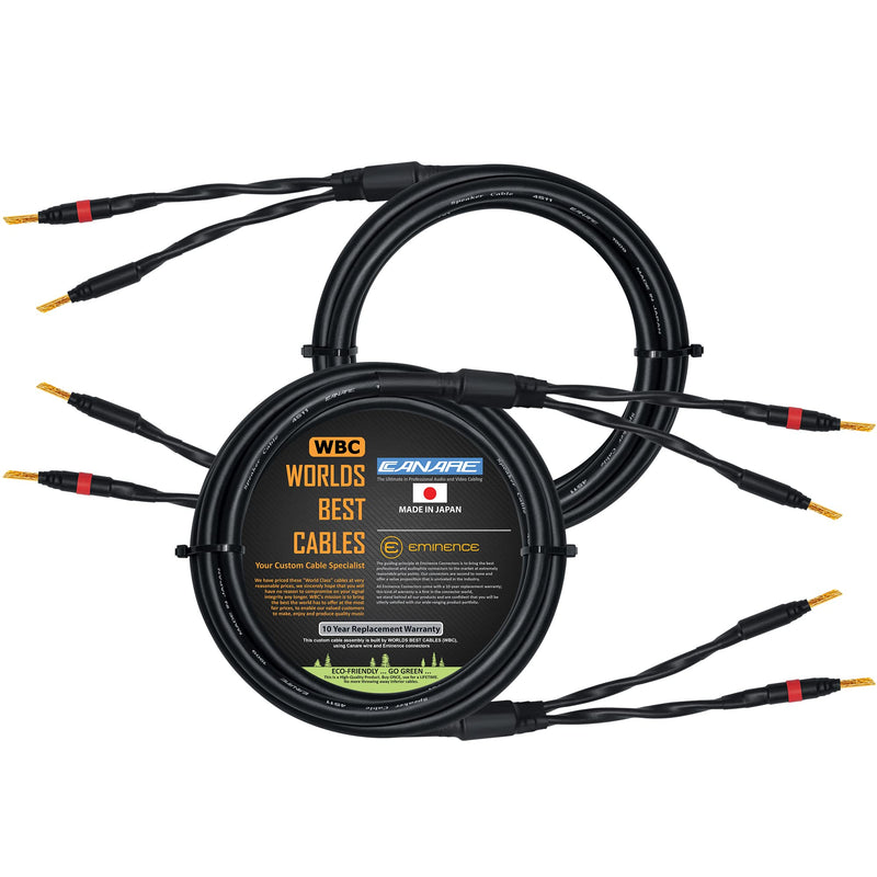 WORLDS BEST CABLES 4 Foot - Canare 4S11 – Audiophile Grade - HiFi Star-Quad Speaker Cable Pair with Eminence Gold Banana Connectors
