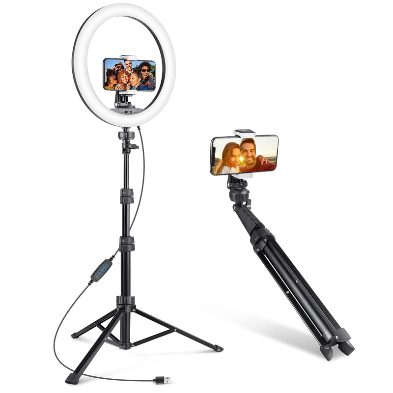 Aureday 12'' Selfie Ring Light with 62'' Tripod Stand and Phone Holder, LED Lighting with Phone Stand for Video Recording, Compatible with Cell Phones and Cameras