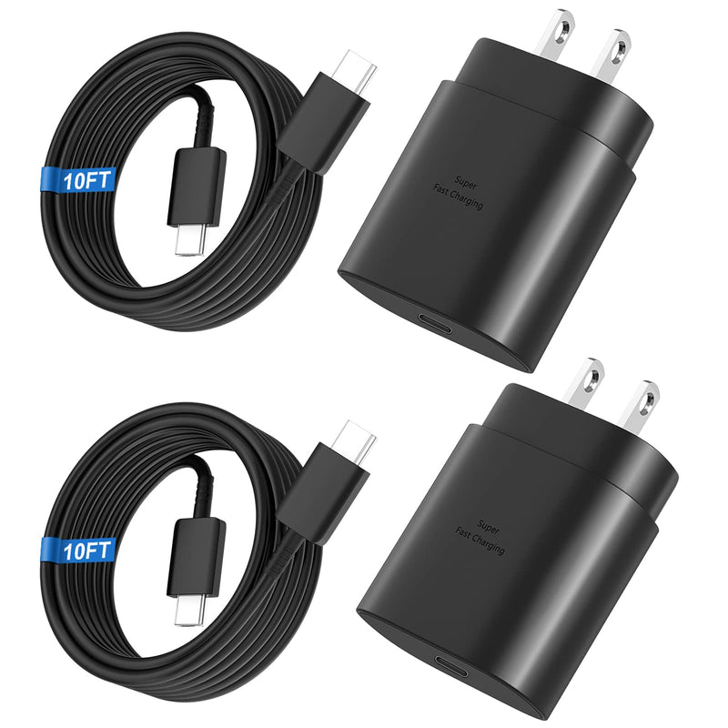 Super Fast Charger Type C, 25W USB C Wall Charger Fast Charging for Samsung Galaxy S24 Ultra/S24/S24+/S23 Ultra/S23/S22 Ultra/S22/S21 Ultra/S20 Ultra/Note 20 with 10FT Long Type C Charger Cable 2Pack Black