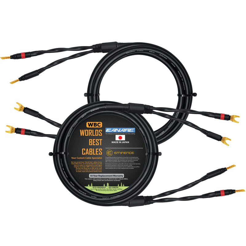 [AUSTRALIA] - WORLDS BEST CABLES 6 Foot - Canare 4S11 – Audiophile Grade - HiFi Star-Quad Speaker Cable Pair with Eminence Gold Banana & Spade Connectors 