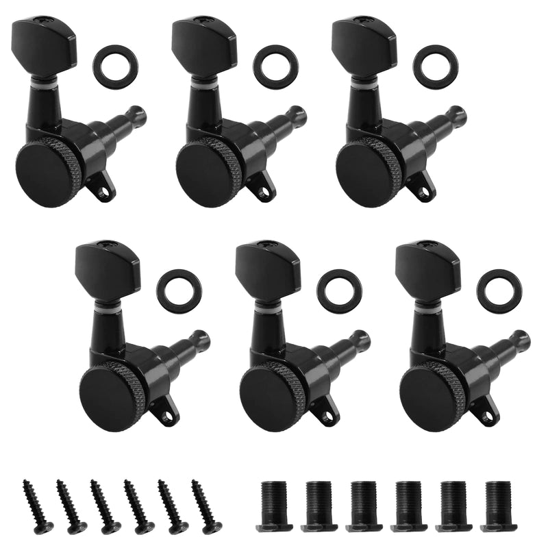 6 Pcs Black Locking Tuners 6 Inline, Sealed Guitar Tuning Pegs Keys Machine Heads Set for Fender Stratocaster Strat Telecaster Tele Style Electric Guitar 6R