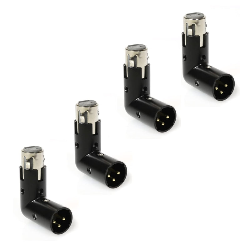 LyxPro XLR Angle Adapter Dual Male and Female can be positioned to 4 Different Angles Right Left and 90 Degree Great for Mixers That Interfere with Other Applications - 4 Pack