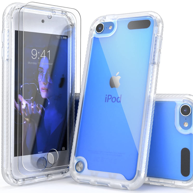 Compatible with iPod Touch 7th Generation Case, 2 in 1 Shockproof iPod Case with Screen Protectors, Hybrid Slim Fit Protection Shock Resistant Cover for iPod Touch 5/6/7th Generation, Clear