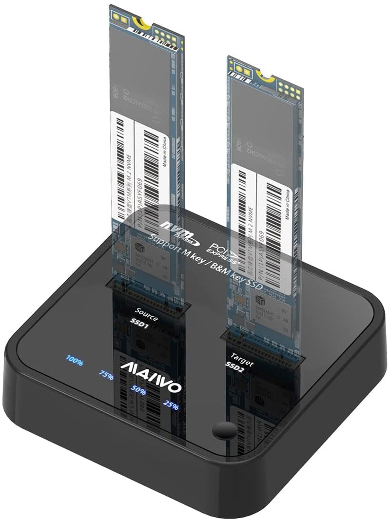 MAIWO NVMe Cloner M.2 Duplicator for PCIe NVMe M Key SSD, USB C to SSD Adapter, Dual Bay Hard Drive Docking Station Reader with UASP, 20Gbps USB C&A Cables, 5V 3A Power