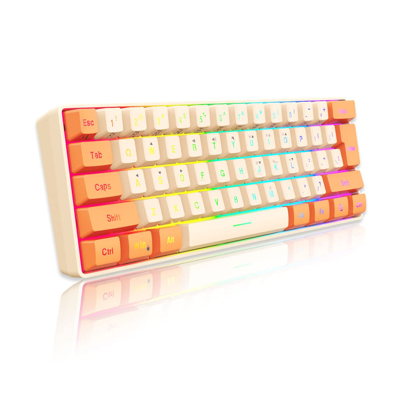 Snpurdiri 60% Wired Gaming Keyboard, RGB Backlit Ultra-Compact Mini Keyboard, Waterproof Mini Compact 61 Keys Keyboard for PC/Mac Gamer, Typist, Travel (Orange and Cream) Orange and Cream