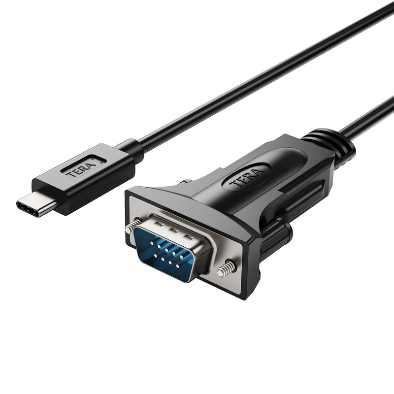 Tera Grand - USB C to RS232 Serial DB9 Adapter Cable with Thumbscrews and FTDI chipset, Supports Windows 11, 10, 8, 7, Vista, XP, 2000, 98, Linux and Mac, 3 Ft 3 Feet