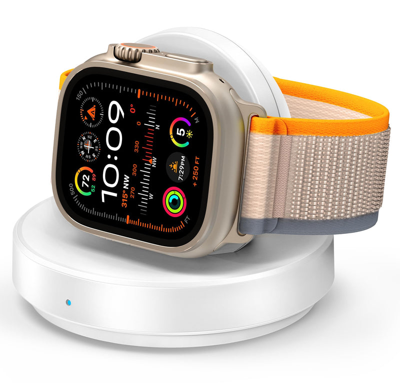 Portable Magnetic Charging Dock for Apple Watch, Wireless Fast Watch Charger Stand with Charging Cable, Support Nightstand Mode, Compatible with Apple Watch Series 9 8 7 SE 6 5 4 3 2-White White