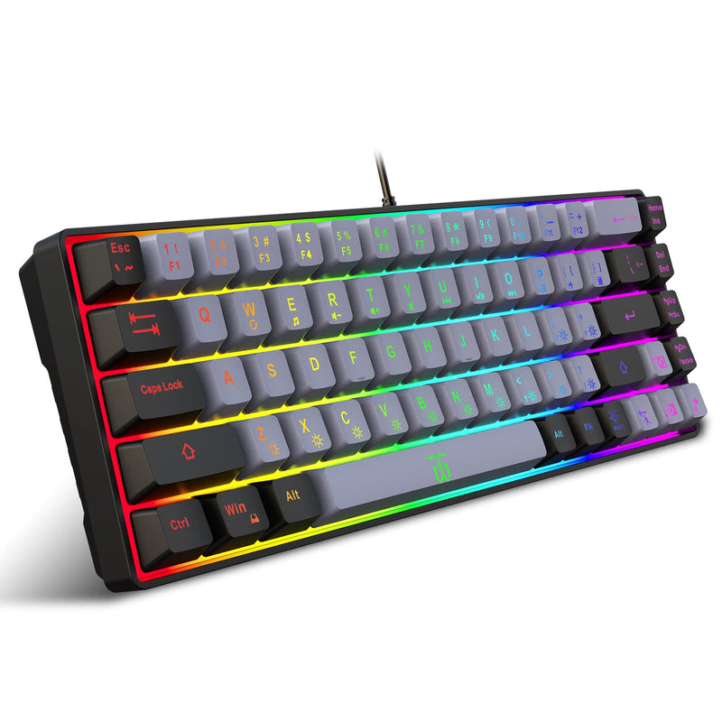Snpurdiri 60% Gaming Keyboard,RGB Compact Mini Keyboard,Wired Computer Membrane Keyboard for Windows PC Gamers(68 Keys,Grey -Black) Grey Black