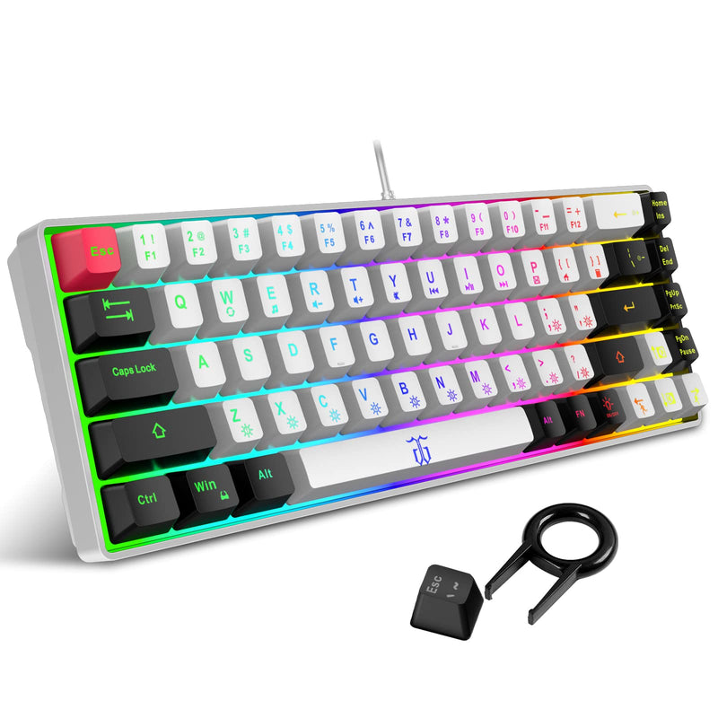 Snpurdiri 60% Gaming Keyboard, RGB Backlit Mini Keyboard,Built-in Steel Plate, Membrane Keyboard but Super Mechanical Feel for Windows PC Gamers(68 Keys,White-Black) White Black