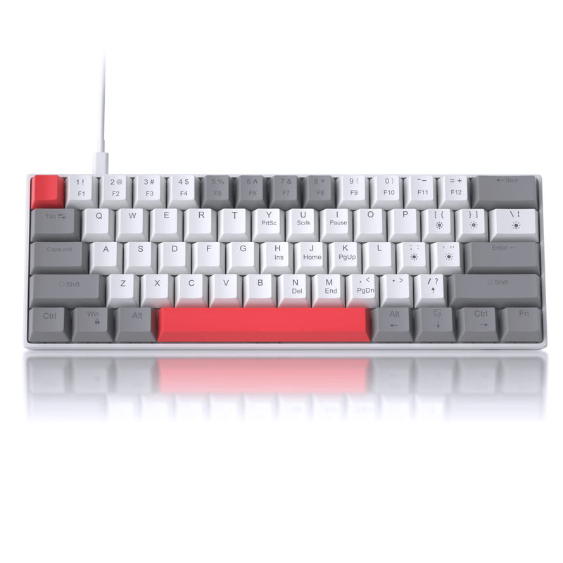60% Mechanical Gaming Keyboard, Grey&White Gaming Keyboard with Hot Swappable Linear Red Switches, Wired Detachable Type-C Cable Mini Keyboard with Powder Blue Backlight for Windows/Mac/PC/Laptop grey&white with hot swappable red switch