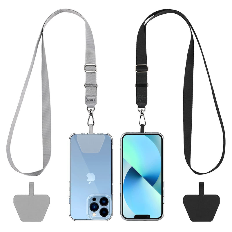 CACOE Phone Lanyard 2 Pack-2× Adjustable Neck Strap,2× Phone Patches,Universal Cell Phone Multifuctional Patch Lanyards Compatible with Most Smartphones(Black+Gray) Black+gray 21.65"