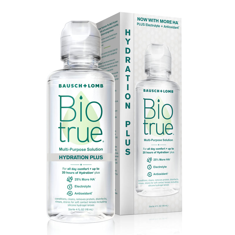 Biotrue Hydration Plus Contact Lens Solution, Multi-Purpose Solution for Soft Contact Lenses, Lens Case Included, 4 FL OZ 4 Fl Oz (Pack of 1)