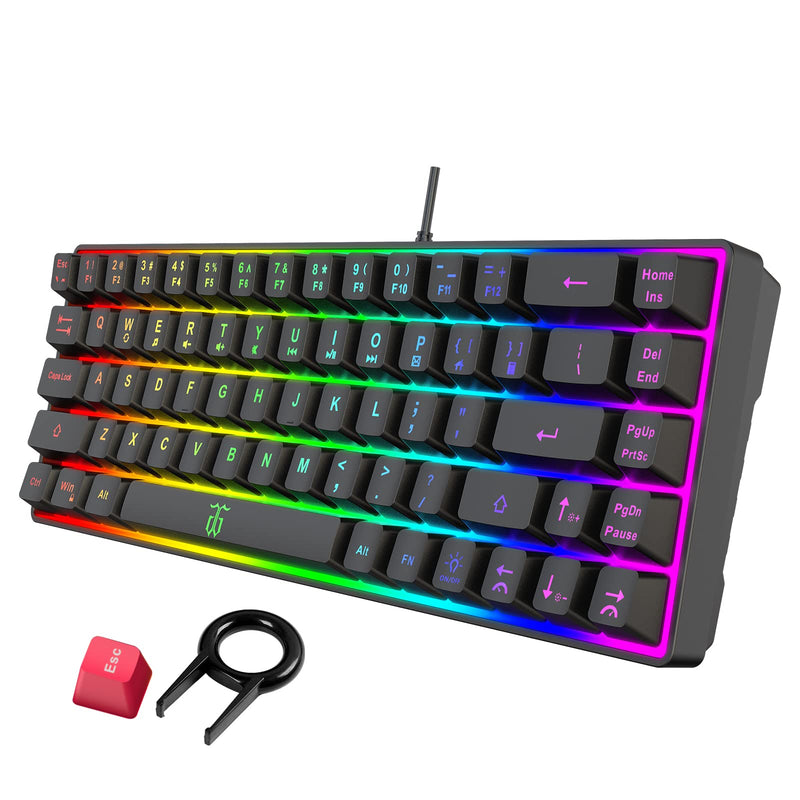 Snpurdiri 60% Gaming Keyboard, Rainbow Backlit Mini Keyboard,Built-in Steel Plate, Membrane Keyboard but Super Mechanical Feel for Windows PC Gamers(68 Keys, Black Rainbow) Black(Rainbow)