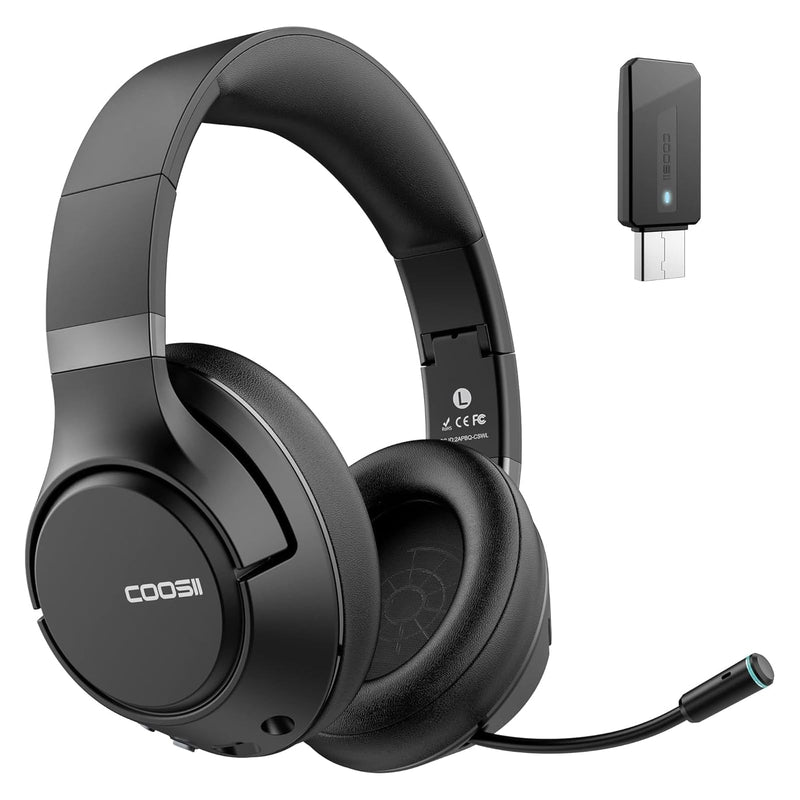 H300 Wireless Headphones with Microphone,Over Ear Bluetooth Headsets, Black | USB Dongle,One-Tap Mute, Environmental Noise Cancelling Retractable Mic for Work Office Call Center Laptop Computer