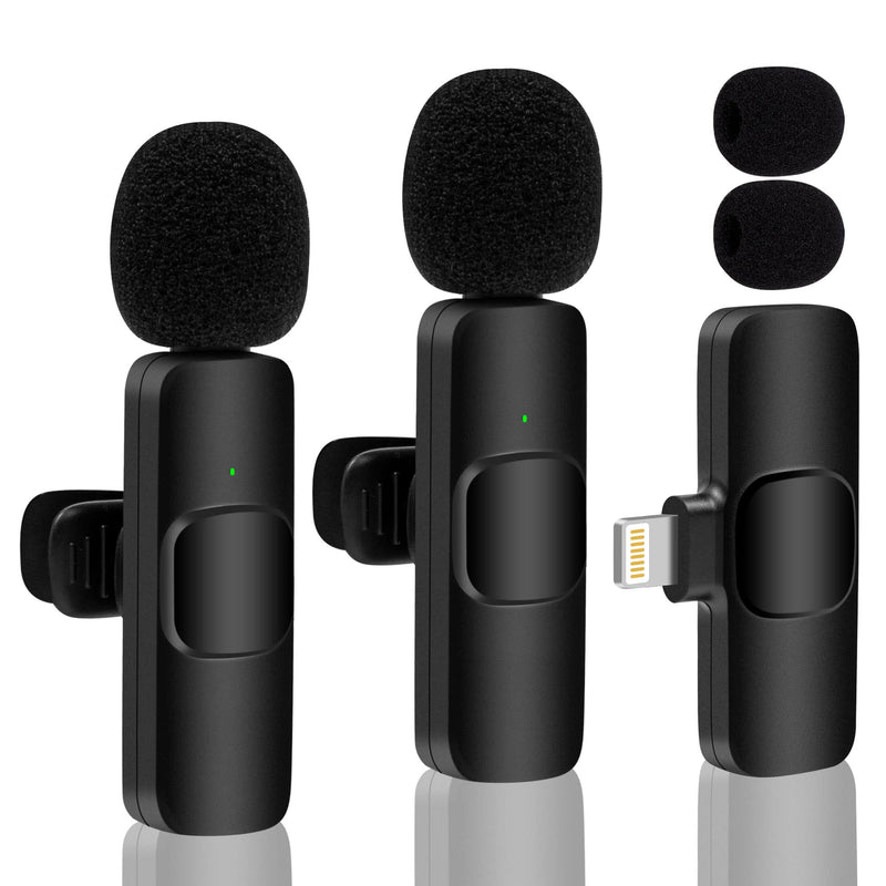 2Pcs Wireless Lavalier Microphone for iPhone iPad, Plug-Play Wireless Mic with Noise Reduction Auto-sync Lapel Microphone for Recording, Live Streaming, TikTok, YouTube, Facebook