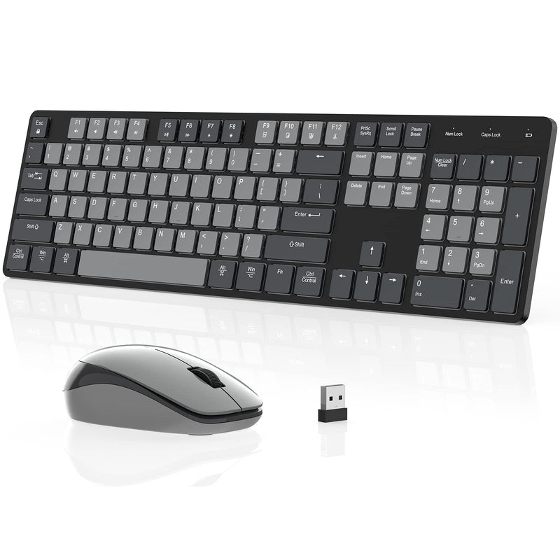 POWZAN Wireless Keyboard and Mouse, Ultra Slim Compact Full Size Wireless Keyboard and Mouse Combo 2.4G Ultra-Thin Sleek Design for Windows, Mac, Computer, Desktop, PC, Notebook - (Black Gray) Black Grey