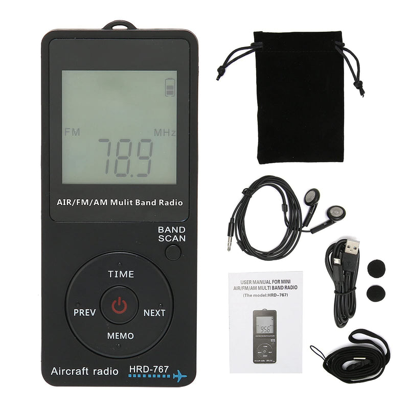 [AUSTRALIA] - Mini Aviation Band Radio Built in 400MAH Lithium Battery, FM AM AIR Radio with Earphone, Orange Backlight LCD Dispaly, Support Automatic Storage and Search 