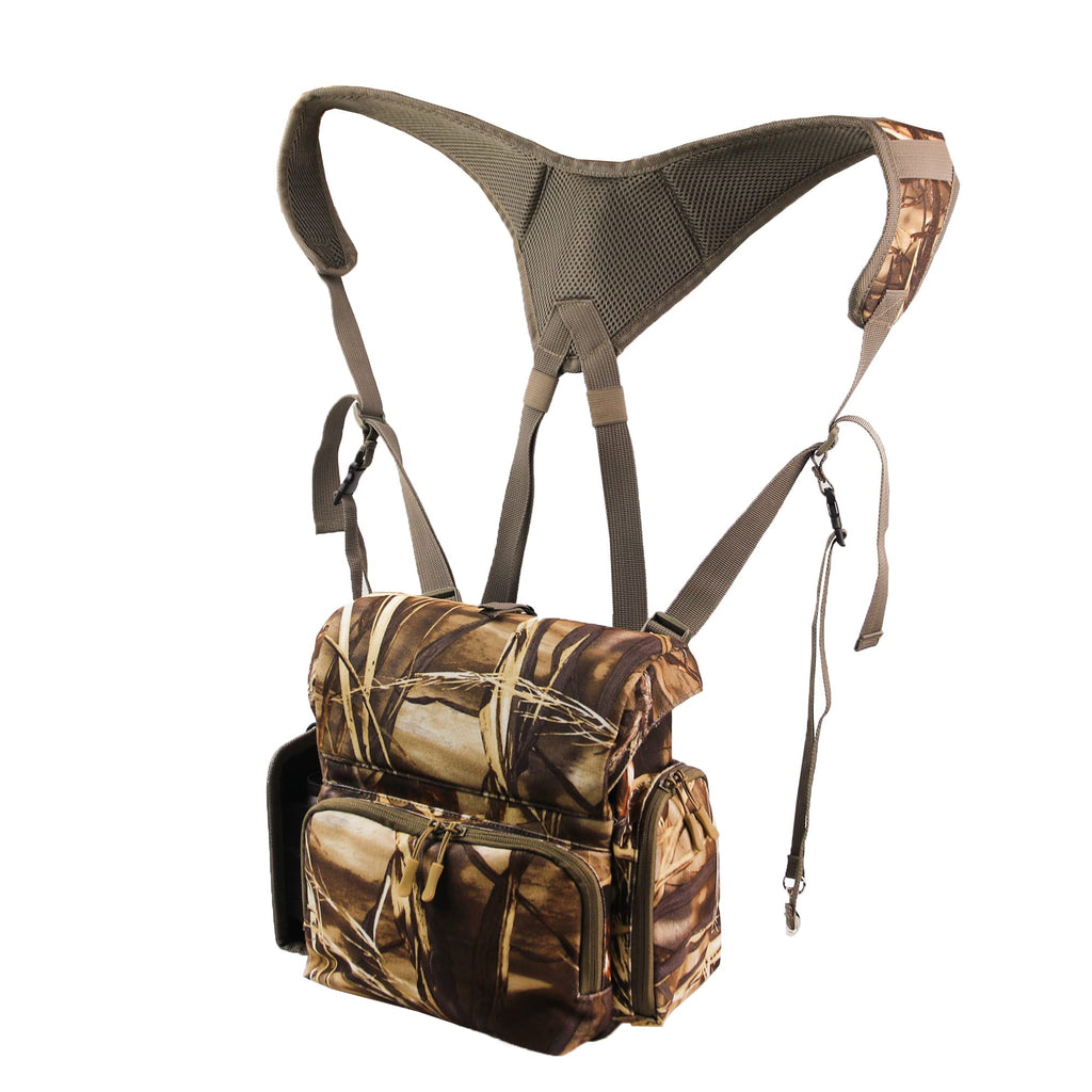 Binocular Harness, Bino Harness Chest Pack with Rangefinder Pouch, Bino Straps Secure Your Binoculars, Holds rangefinders, Phones, Bullets etc, for Bird Watching, Hunting, Travel, Sports Yellow Camo