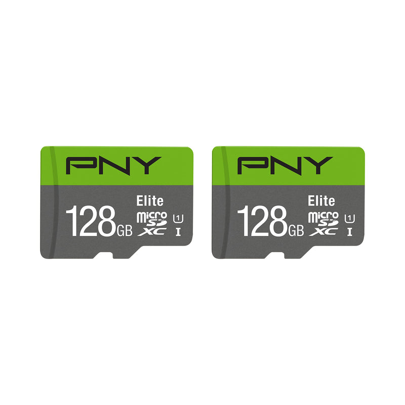 PNY 128GB Elite Class 10 U1 microSDXC Flash Memory Card 2-Pack - 100MB/s, Class 10, U1, Full HD, UHS-I, micro SD FLASH CARD - 2 PACK