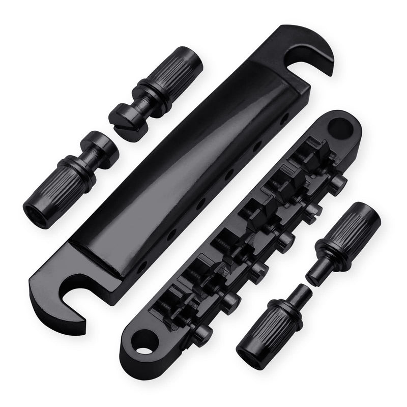SAPHUE A Set of String Saddle Tune-O-Matic Bridge and Tailpiece with Studs for GB LP Style Electric Guitar (Black) Black