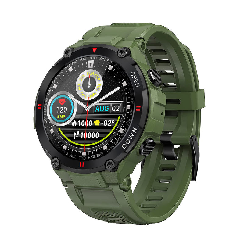 1.28" IPS Tactical Smart Watch for Men Activity Fitness Tracker with 400mAH Large Battery Outdoor Bluetooth Call Heart Rate Sleep Monitor Pedometer IP68 Waterproof Sport Watch for Android iOS k22-Army green
