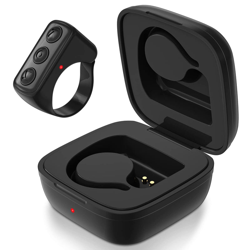 TIK TOK Wireless Page Turner Tiktok Scrolling Button Ring Fingertip Bluetooth Remote Control with Charging Case for iPhone Android ipad Cell Phone (Black) Black