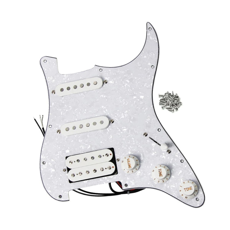 [AUSTRALIA] - FLEOR Alnico 5 SSH Prewired Strat Pickguard Loaded Pickguard Humbucker Pickup Set, White Pearl 