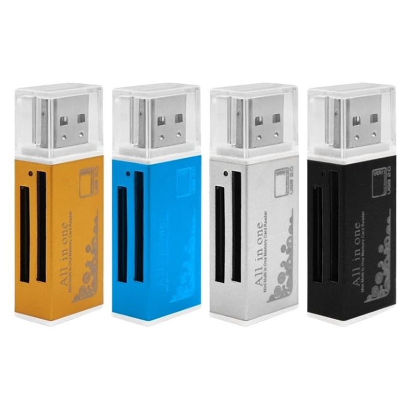 VizGiz 4 Pack All in One Micro SD Card Reader Aluminium USB 2.0 Mini Multi 4 Slots Memory Card Reader Writer Adapter for Micro MS M2 SD MMC SDHC DV MS Duo Memory Stick PRO MicroSD T-Flash TF