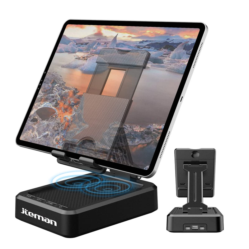 [AUSTRALIA] - JTEMAN Tablet Stand Adjustable with Bluetooth Speakers,Kitchen Gadgets,Gifts for Women Men,Wireless Bluetooth Speaker Tablet Holder,Desk Mic Charging Sation Compatible with Phones and Tablet Silver Black 