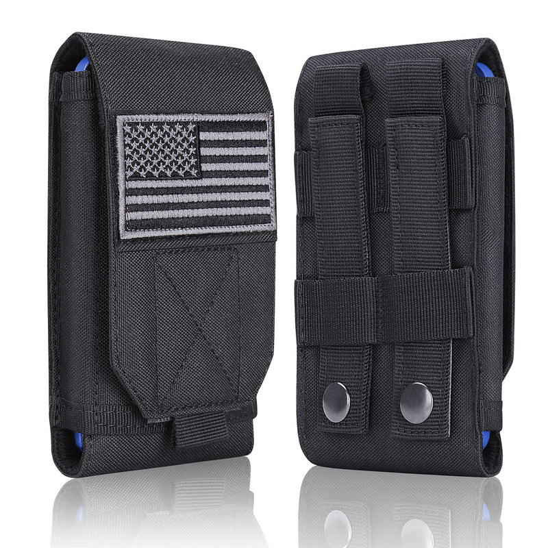 Black Tactical Molle Cellphone Pouch Case,Heavy Duty Waterproof Phone Holster Bag for iPhone 11 12 13 Pro Max Samsung S22 S21 S20 FE Note 20 A13 A12 A02S Less 6.7" Phone with US Flag Patch Black & 1 Gray Patch