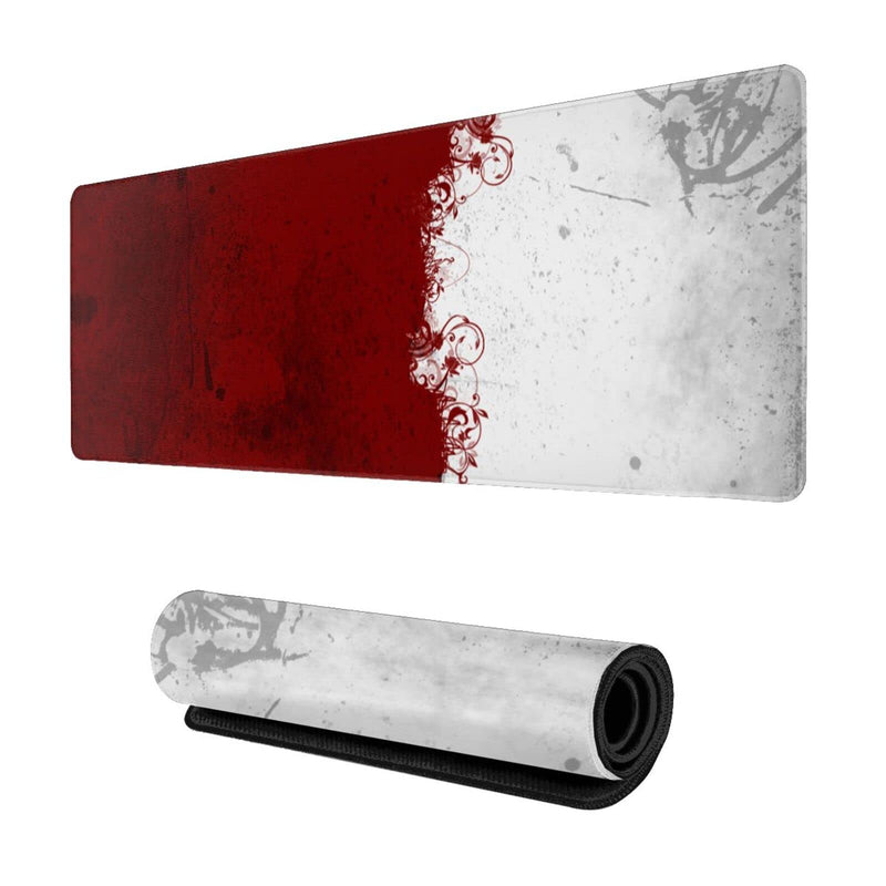 Abstract Red White XXL XL Large Gaming Mouse Pad for Desk, Non-Slip Long Extended Keyboard Pads Mousepad Rubber Table Mat 31.5 X 11.8 Inch Black8