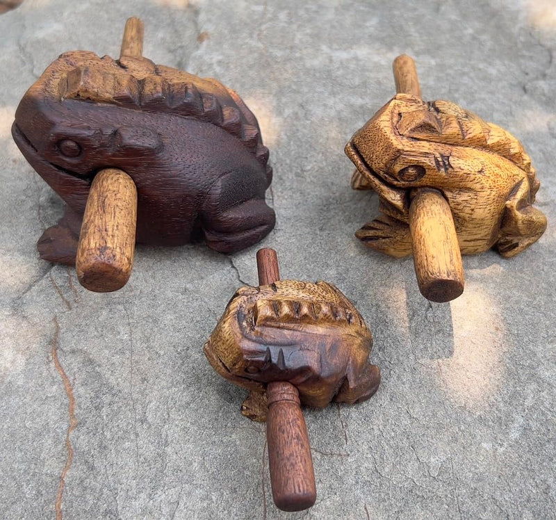 Guiros Percussion Instruments Wooden Frog 3 Piece Set of 4 Inch, 3 Inch, 2.5 Inch, Wooden Frog Musical Instrument (Vintage Style) Vintage Style
