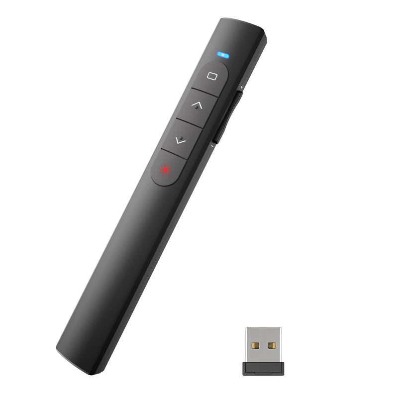 Presentation Clicker Wireless Presenter Remote, PowerPoint Clicker with Laser Pointer, Clickers for Presentations Slide Advancer with Volume Control for Mac/Laptop/Computer, USB Remote, Plug and Use Battery