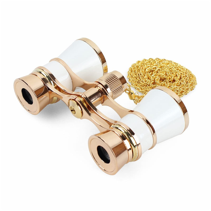 [AUSTRALIA] - Aroncent Opera Glasses Binoculars 3X25 Theater Opera Glasses Mini Binocular Compact Opera Glasses with Chain for Adults Kids Women Vintage Opera Glasses Binoculars for Theater Musical Concert C-White with Chian 