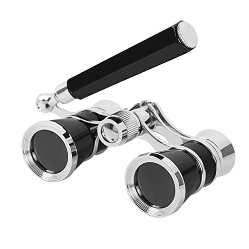 Aroncent Opera Glasses Binoculars 3X25 Vintage Theater Glasses Mini Binocular Compact with Handle for Adults Ladies Women in Opera Musical Concert B-Black+Sliver with Handle