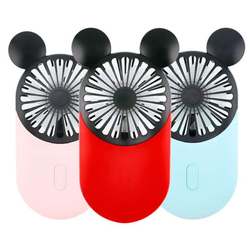 Cute Mouse Handheld Fan, Rechargeable USB Mini Fan(Red+Pink+Blue) | Ultra-Slim Wearable Handheld/Neck Design, 3-Speed Portable Pocket Size Personal Fan for Park, Travel, Concerts, Sports Events Red+Pink+Blue