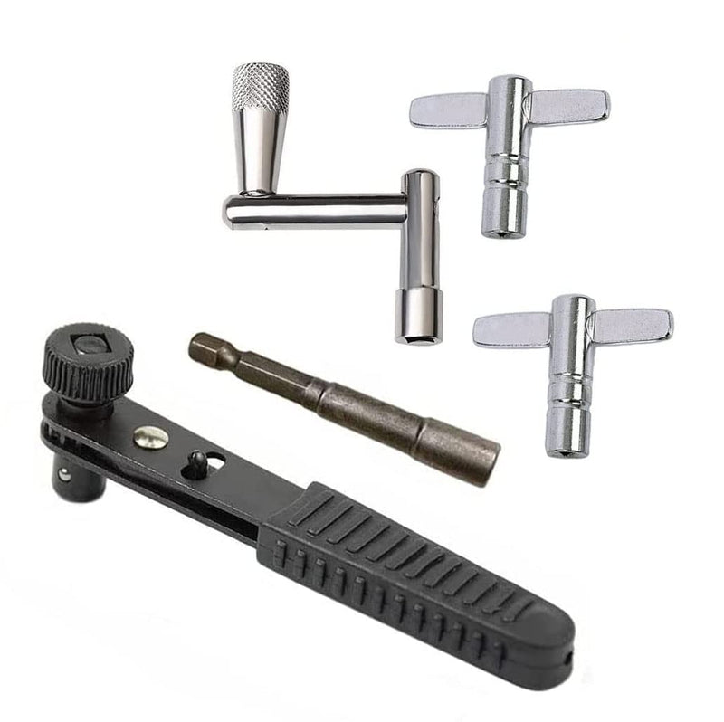 Drum Keys 5 Pack Chrome Steel Construction Standard Drum Keys with Ratchet Torque Wrench Drill Bit Drum Key Tuner Percussion Hardware Tool for Drum Accessories