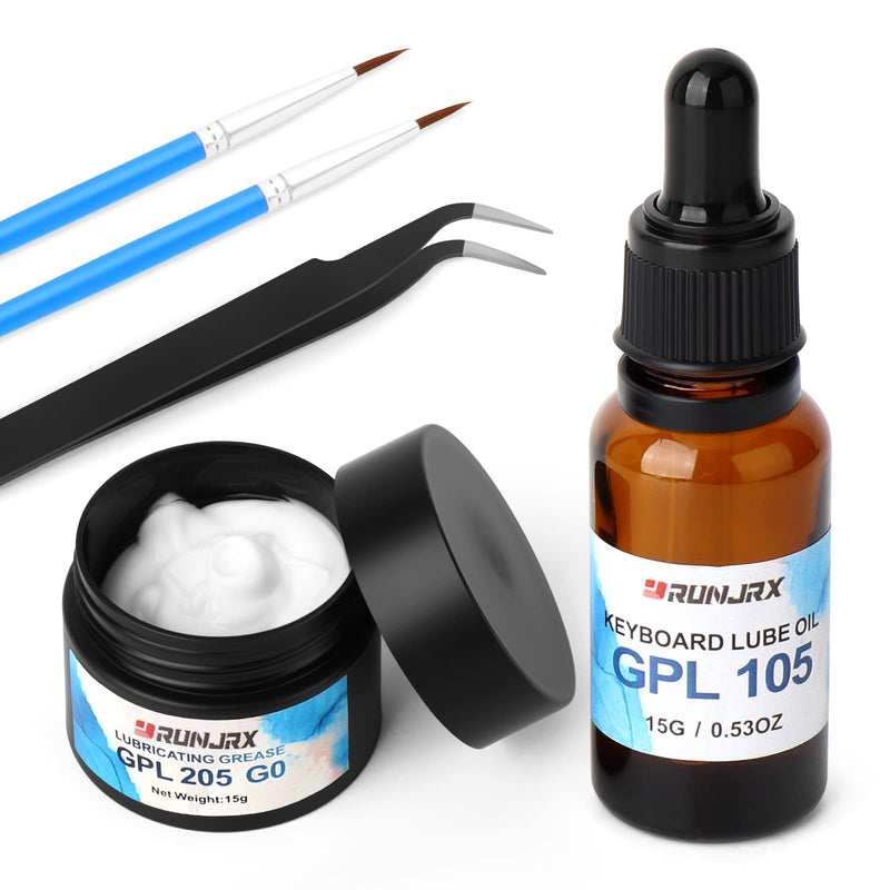 RUNJRX Keyboard Switch Lube Grease Oil GPL 205 0.53oz and GPL 105 0.53oz for Mechanical Keyboard Springs Stabilizers and Switches GPL-15G GPL105+205